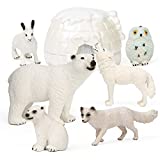 7Pcs Polar Animals Figurines with Igloo for Kids Realistic Arctic Animal Figures Toy Playset Includes Polar Bear, Snowy Owl, Wolf, Rabbit, Arctic Fox Cake Topper Birthday Toy Gift for Kids Toddlers