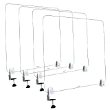 Clear See-Through Desk Divider (4 Pack), Office Partition, Sneeze Shield. Size: 22x22 Inches. Clear Acrylic Plexiglass. Silver Multi Purpose Clamps Included. Excellent for Offices.