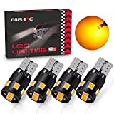 BRISHINE 300LM Extremely Bright Canbus Error Free 194 168 2825 192 W5W T10 LED Bulbs Amber Yellow 9-SMD 2835 LED Chipsets for Side Marker Turn Signal Blinker Map Door Parking Lights (Pack of 4)