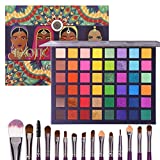 Exotic Flavors 48 Colors Shimmer Matte Eyeshadow Palette + 15 Pcs Brushes Makeup Palette Set High Pigmented Glitter Eye Shadow Make Up Pallets Cosmetics Gift Kit