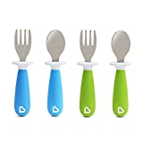 Munchkin Raise Toddler Fork and Spoon Utensil Set, 4 Pack, Blue/Green