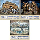 Bits and Pieces - Set of Three (3) 500 Piece Jigsaw Puzzles for Adults - Noah's Ark, Last Supper, in The Manger - 500 pc Religious Scenes Jigsaws by Artist Ruane Manning