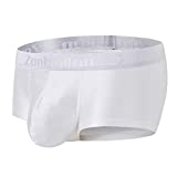 ZONBAILON Men's Sexy Bulge Pouch Underwear Low Rise Trunks Short Leg Boxer Briefs (White, M (Waist 32"-34"))