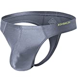 Mens T-Back G-String Thongs Underwear with Big Pouch Sexy Silk Soft Waist-band Briefs Panties for Sex XL Size 40-42 Grey