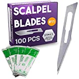 Pack of 100 Disposable Surgical Blades 11, Size 11 Scalpel Blades for Surgical Knife Scalpel, High Carbon Steel Dermablade Surgical Blades. Individually Wrapped 11 Blade, Sterile