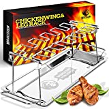 Chicken Drumstick Grill Rack - Large Capacity Smoker BBQ Chicken Wing Rack Can Hold Up 12 Legs, Wings, Thighs, Drumsticks - Made From Sturdy Stainless Steel With A Locking Mechanism & Deep Drip Tray