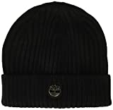Timberland Men's Ribbed Watch Cap with Logo Plate, Black, One Size