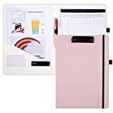 Pink Hardcover Foldable Clipboard-Folio Folder - w/Letter Size Notepad Pocket, Pen Loop & Business Card Slot, Leather Portfolio Document Organizer, Storage Clipboard for Women Nurse Teacher Resume