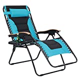 PHI VILLA Oversize XL Padded Zero Gravity Lounge Chair Wide Armrest Adjustable Recliner with Cup Holder, Support 350 LBS (Aqua)