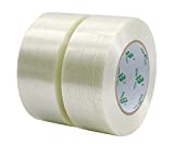 Filament Strapping Tape, 5.3 Mil 2 Inch x 60 Yards, Heavy Duty Reinforced Fiberglass Packing Tape, 2 Pack, BOMEI PACK