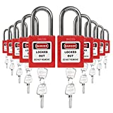 TRADESAFE Lockout Tagout Safety Padlock Sets - Red - 10 Pack - Keyed Alike - OSHA Compliant Loto Locks with 2 Keys Per Lock - for Lock Out Tag Out Stations - Premium Grade