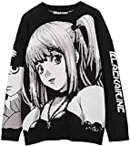 Maener Unisex Long Sleeve Crewneck Anime Knitted Sweater Casual Oversized Jumper Pullover Tops Black