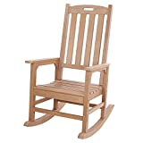 Outdoor Rocking Chair with 350lbs Support, All-Weather Oversized Outdoor Chair, Fade-Resistant Porch Rocker Chair, 34L 27W 46.8H (Teak)