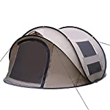 4 Person Pop up Tent, 9.5’X7’X50'', 10 Second Setup Tent, Waterproof Tent, 2 Big Doors and 2 Roof Vents, 4 Ventilated Mesh Windows, Instant Tent for Family, Brown