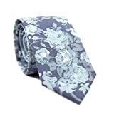 DAZI Men's Skinny Tie Floral Print Cotton Necktie, Great for Weddings, Groom, Groomsmen, Missions, Dances, Gifts. (Blue Tropic)