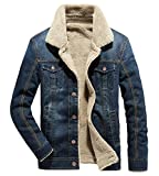 Fuwenni Men's Sherpa Fleece Lined Denim Trucker Jacket Winter Cotton Cowboy Coat Dark Blue S