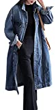 Jofemuho Womens Classic Long Jean Jacket Plus Size Loose Long Sleeve Button Down Denim Jacket Trench Coat Blue 2XL