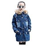 OutTop Kids Boys Girls Sherpa Fleece Lined Jacket Winter Warm Fur Hooded Trendy Broken Thickened Denim Coat Outwear (Blue, 11-12 Years)