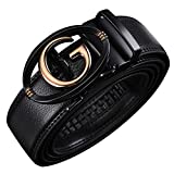 Men's Belt,Civantiya Leather Ratchet Black Slide Buckle Designer Belts (Adjustable from 20" to 44" Waist, Black Style 04)