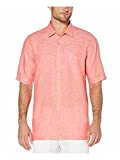 Cubavera Men's Short Sleeve 100% Linen Cross-Dyed Button-Down Shirt with Pocket, Sangria, Large