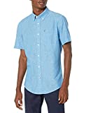 Tommy Hilfiger Men's Linen Short Sleeve Button Down Shirt in Custom Fit, Regatta, MD