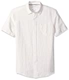 Amazon Essentials Men's Slim-Fit Short-Sleeve Gingham Linen Shirt, Natural, Large