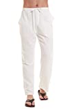 YuKaiChen Men's Linen Cotton Yoga Pants Casual Sweatpants Beach Trousers White XL