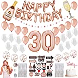 30th Birthday Decorations for Women - 34 Balloons, 25 Photoshoot Pre-assembled Props, 2 Foil Backdrops, Birthday Queen Sash, Star Garland, Confetti, Bday Banner Dirty 30 Women in Rose Gold and Silver