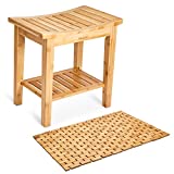 Morvat 100% Natural Bamboo Shower Bench with Included Comfortable Bath Mat