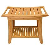 Zhuoyue Bamboo Spa Bath Shower Stool & Bench with Storage Shelf, Shower Bath Seats for Adults Seniors Women Elderly Tileable