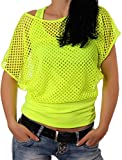 Smile Fish Women Casual Sexy 80s Costumes Fishnet Neon Off Shoulder T-Shirt (Neon-Green US 10/Tag Size L)