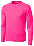 Clothe Co. Mens Long Sleeve Moisture Wicking Athletic Sport Training T-Shirt, M, Neon Pink