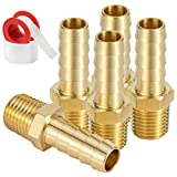 Brass 3/8" Barb X 1/4" NPT Male End Air Hose Pipe Fitting Threaded Connector Adapter, Pack of 5