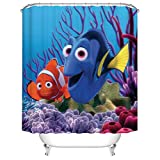 Fangkun Ocean World Theme Shower Curtain - Happy Clown Fish Bath Curtains Set - Polyester Fabric Curtains - 12PCS Shower Hooks - 72 x 72 inches