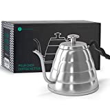 Coffee Gator Gooseneck Kettle with Thermometer - 34 oz Stainless Steel, Stove Top, Premium Pour Over Kettle for Tea and Coffee w/Precision Drip Spout