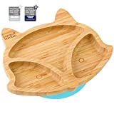 bamboo bamboo Fox Cub Suction Plate for Babies Blue - Powerful Detachable Suction Base - Natural Bamboo Toddler Plates for Stay Put Feeding