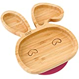 bamboo bamboo Bunny Suction Plate for Babies Cherry - Powerful Detachable Suction Base - Natural Bamboo Toddler Plates for Stay Put Feeding