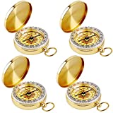 Aubric Classic Antique Golden Compass for Kids Pocket Survival Compass Waterproof for Outdoor Camping Hiking Hunting Motoring Boating Backpacking Navigation Tool 4 Pack