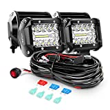 Nilight - ZH416 4PCS 4Inch 60W Triple Row Flood Spot Combo 6000LM LED Pods Light Bar Driving Boat Led Off Road Lights with 16AWG Wiring Harness-4 Leads