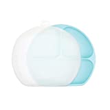 Bumkins Silicone Grip Dish with Lid, Suction Plate, 3 Section Divided Plate, Baby Toddler Plate, BPA Free, Microwave Dishwasher Safe - Blue