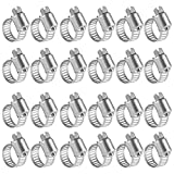 Winlong Stainless Steel Hose Clamps - 24 Pack Worm Gear Drive Hose Clamps Micro Size 4 Clamping Range 1/4 Inch to 5/8 Inch (6mm-16mm) for Automotive Plumbing, 1/4'' Hose Clamps, 1/2'' Hose Clamps