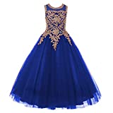 Formal Little Girls Long Pageant Dresses Prom Ball Gown Gold Lace Burgundy Tulle (Royal Blue, 8)