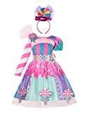 Girls Candyland Rainbow Tulle Dresses Costume Birthday Pageant Dress Up with Headband (Lollipop Costume, 5-6X)