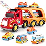 TEMI Carrier Truck Transport Play Vehicles Christmas Toys - 5 in 1 Toys for 3 4 5 6 7 Year Old Boys, Kids Toys Car for Girls Boys Toddlers Friction Power Set, Push and Go Play Vehicles Toys