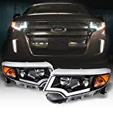 AKKON LED DRL Black Projector Headlights compatible with 2011-2014 Ford Edge Halogen Type Models