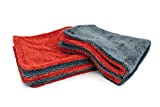 [Dreadnought Jr.] Microfiber Car-Drying Towel, Superior Absorbency for Drying Cars, Trucks, and SUVs, Double-Twist Pile, One-Pass Vehicle-Drying Towel (16"x16", Red/Gray) 2-Pack