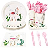 Llama Party Bundle, Includes Plates, Napkins, Cups, and Cutlery (24 Guests,144 Pieces)