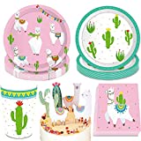 LaVenty 49 PCS Cactus Party Plates Llama Napkins Sets Llama Party Supplies Alpaca Party Decoration Cactus Party Favors