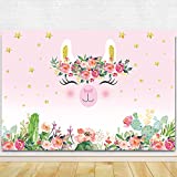 Llama Photography Backdrop for Birthday Party Baby Shower - Pink Floral Alpaca Theme Birthday Bday Party Background Cake Table Outside Yard Indoor Outdoor Decorations 71 x 49 inch