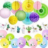 Llama Party Supplies, Llama Birthday Party Decorations with Llama Cactus Banner Paper lanterns Llama Latex Balloons Paper Flowers for Cactus Fiesta Mexican Party Baby Shower